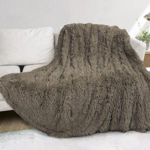 XYYZYZ Super Fluffy Throw Blanket, Faux Fur Fuzzy Blanket for Couch Sofa Bed, 80x90 Inches, Camel