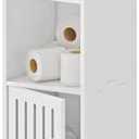 POBOMULI Small Bathroom Storage Cabinet, Narrow Bath Organizers with Door and Open Shelf for Toilet Bathroom Small Spaces, White