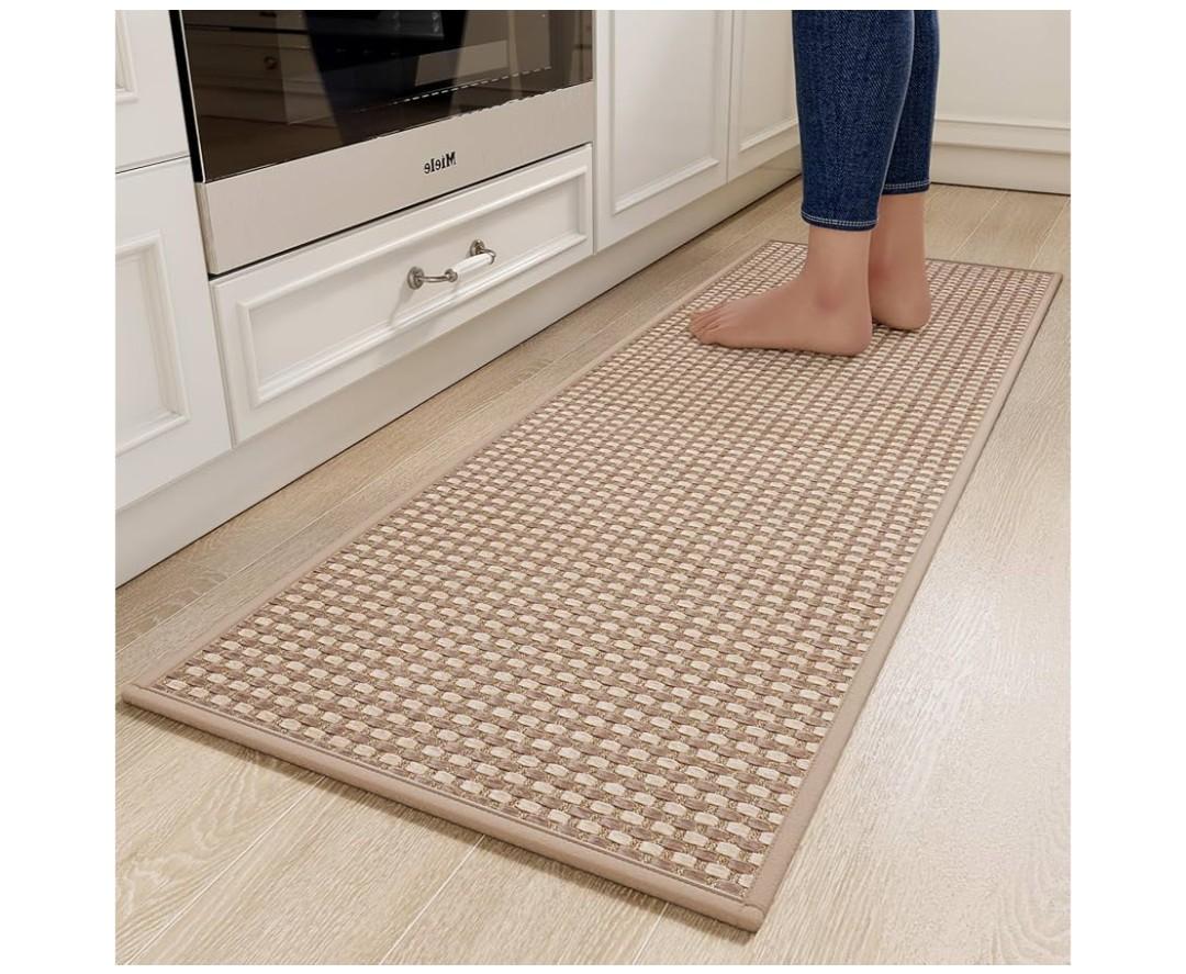 Kitchen Rugs Non Slip Washable, Rubber Backing Soft Chenille Braided Kitchen Mats for Floor, Super Absorbent Kitchen Runner Rug Standing Mat Sink Mat, Easy to Clean, Brown 17"x47" 30×19, 58×19,1/2, 3 Pack