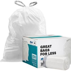 Plasticplace Custom Fit Trash Bags, Compatible with Simplehuman Code R (100 Count) White Drawstring Garbage Liners 2.6 Gallon/ 10 Liter 16.5" x 18"