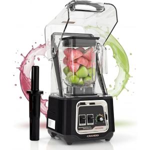CRANDDI Professional Smoothie Blender, 2200W Commercial Soundproof Quiet blender with Removable Soundproof Shield for Crushing Ice, MilkShakes, Puree, Self-Cleaning, 50oz 110V K80 (Black)