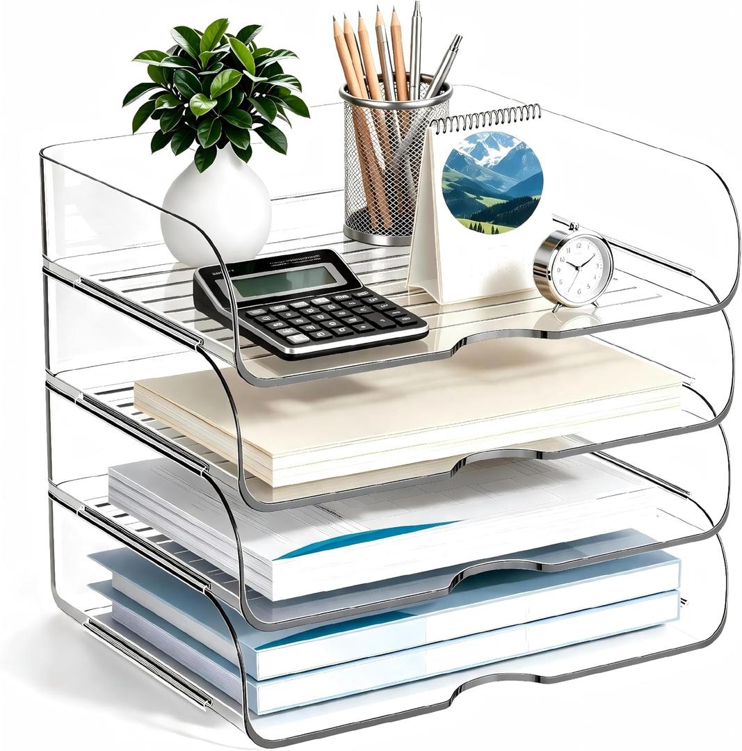 4-Tier Horizontal Acrylic Paper Organizer for A4/Letter Documents