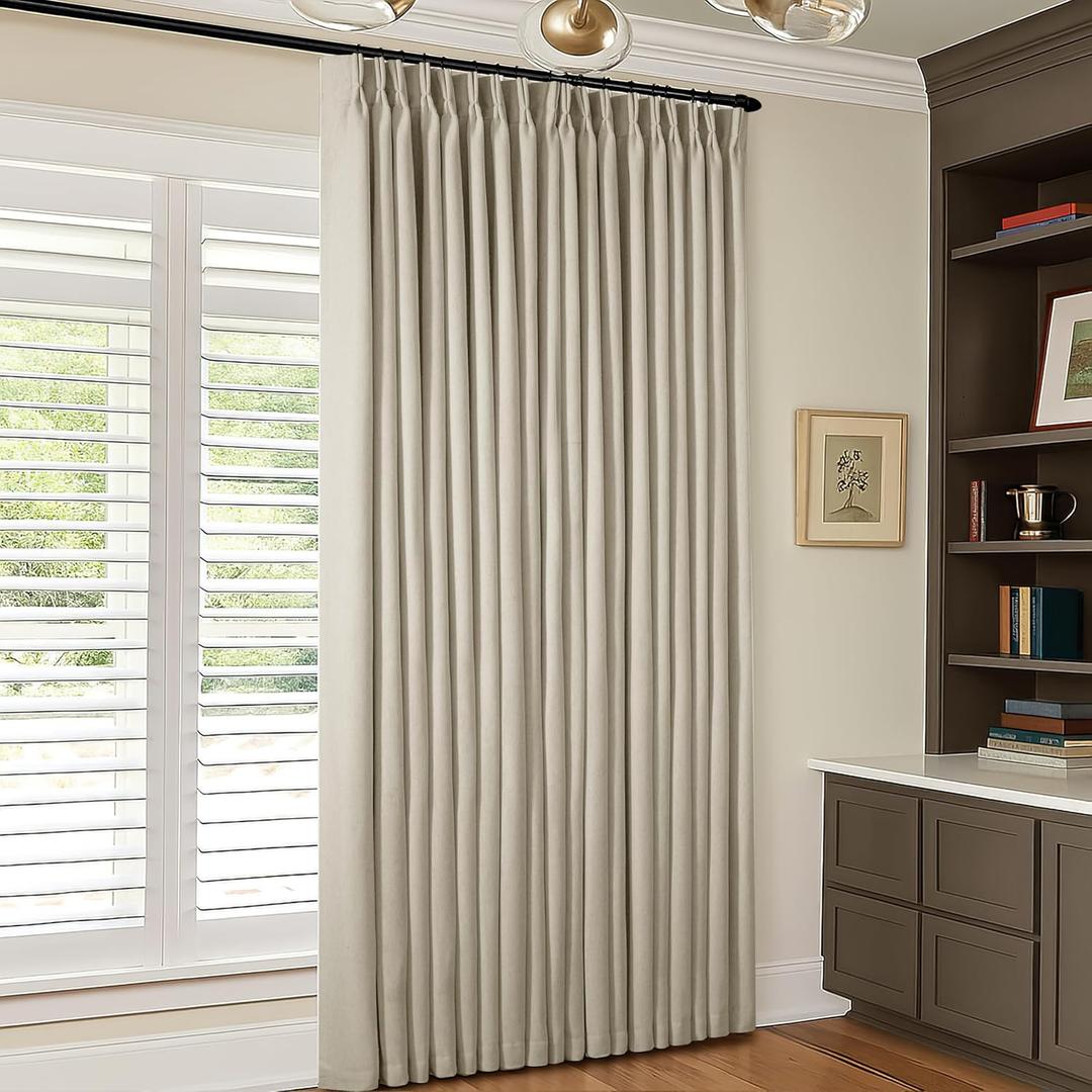 Pinch Pleated Blackout Curtains 60 Inches Wide 84 Inches Long for Bedroom Living Room Darkening Linen Blend Large Window Curtains Thermal Soundproof Neutral Drapes Taupe Burlywood Birch 60x84 1 Panel