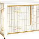 DWANTON Dog Crate Furniture with Cushion, Wooden Kennel Table with Double Doors, Indoor Dog House, Medium Size, 32.5" L, White