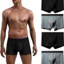 Mens No Ride-up Boxer Briefs Stretch Comfortable Breathable Cotton Underwear 4 Pack (Black, M)