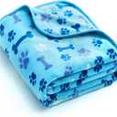 Allisandro Luxurious Dog Blanket, 350 GSM Super Fuzzy Microplush Fleece Pet Blankets for Small Medium Large Dogs and Cats, Blue Paw and Bone, 40" x 32"