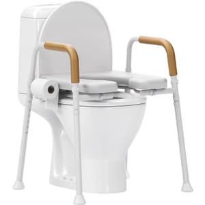 Heavy-Duty Steel Toilet Seat Riser with Plush Memory Foam & Flip-Up Seat - Secure 350 lbs Capacity, Adjustable Height Raised Toilet Seat for SeniorsPregnant, Disabled, Handicapped