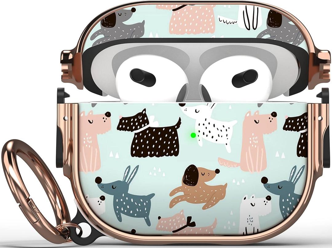 Maxjoy for AirPods 3 Case with Lock, Cute AirPod 3 Case Lock Protective Hard AirPod 3rd Generation Cover for Women Men with Keychain Clip for AirPods 3rd Generation Cover 2021, Dog (Blue + Green)