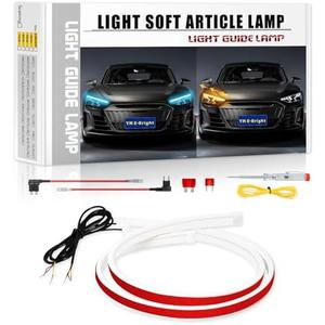 YM E-Bright Sequential Turn Signal Blinker Indicator Daytime Running DRL Led Strip Lights for Cars SUV Motorcycle Waterproof Flexible Dual Color ICE Blue Amber Flowing Switchback 12inch/30CM
