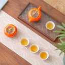 Portable Gongfu Ceramic Tea Set - Beautiful Persimmon-Shaped Chinese Tea Set with Teapot, Tea Can & 4 Cups, Gift Boxed