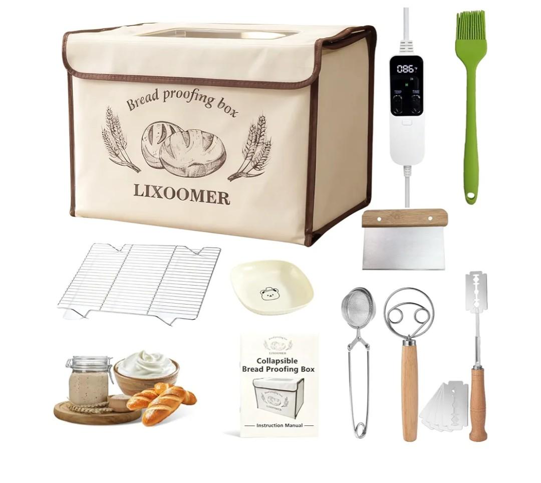 Collapsible Bread Proofing Box with 68-115°F Temp Control & 48H Timer, Bread Making Kit with Dough Warming Box, Includes 7 Kitchen Baking Accessories