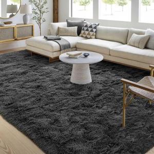 FinRec 5x8 Feet Grey Rugs for Living Room Bedroom, Fluffy Shaggy Area Rug, Non-Slip Soft Shag Rug for Nursery Kids Room Dorm Room Home Decor, Indoor Plush Floor Carpet