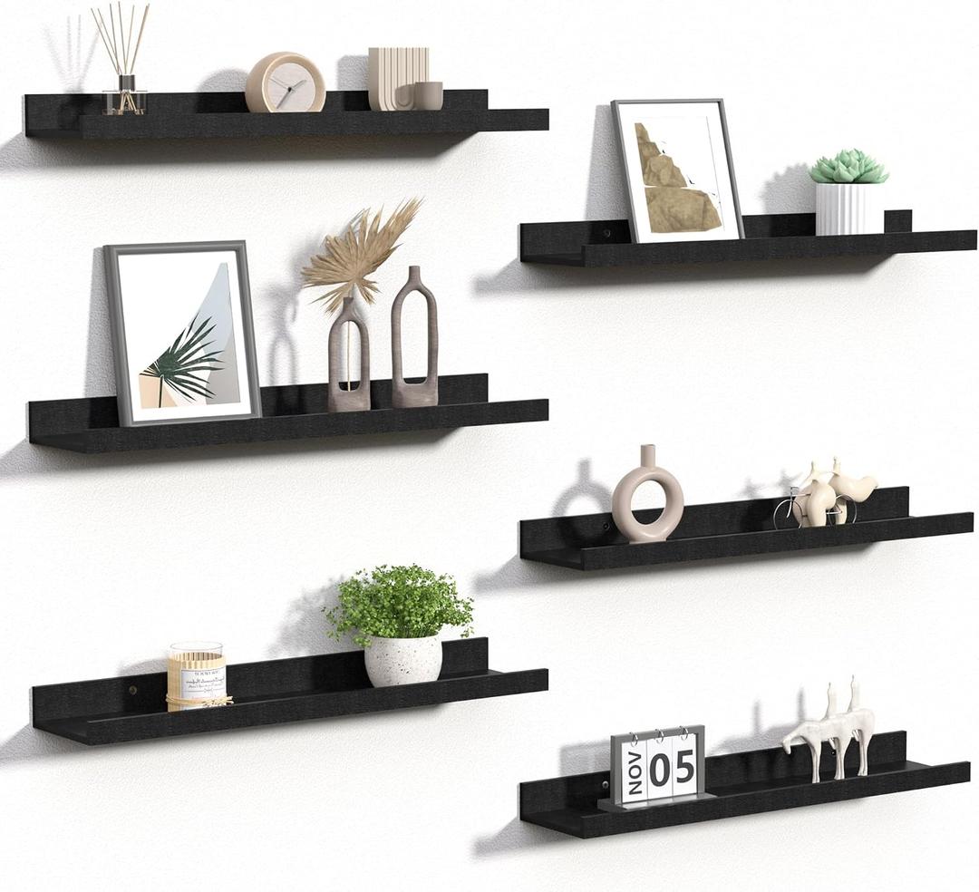 upsimples Floating Shelves for Wall Decor and Storage, Black, 6Pcs 23.6'', 23.6in
