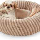 MIXJOY Dog Beds for Small Dogs, Washable Dog Bed with Removable Cover, Small Cat Bed for Indoor Cats, Calming Soft Dount Pet Beds with Anti Slip Bottom, Cute Puppy Beds, 23"x23"x8", Beige