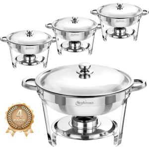 Chafing Dishes for Buffet 4 Pack, 5 QT Round Chafing Dishes for Buffet [Elegant Silver Colors] Stainless Steel Chafing Dish Buffet Set for Any Party