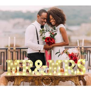 6Pcs MR & MRS LED Light Sign, Wedding Signs for Anniversary, Engagement, Banquet & Table Decor,Perfect for Photo Props Wedding Valentine's Day