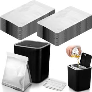 Sadnyy 51 Set Grease Container for Kitchen with 50 Foil Liners Disposable Grease Bags and 1 Black Storage Bin for Kitchen Bacon Cooking Oil Disposal to Stop Drains from Getting Clogged