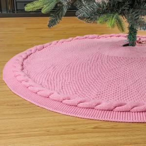 Sattiyrch Christmas Tree Skirt,Luxury Cable Knit Knitted Thick Rustic Xmas Holiday Decoration (Pink,36in)