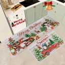 Christmas Kitchen Rugs Set of 2, Christmas Rugs for Kitchen, Farmhouse Christmas Tree Truck Merry Christmas Kitchen Mats, Winter Home Decor Low-Profile Kitchen Rugs, 16x24 and 16x47 Inch