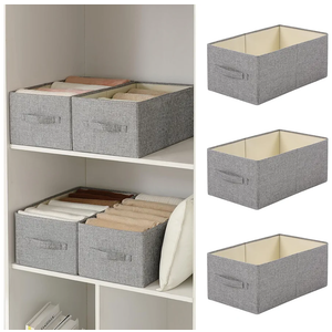Linen Folding Storage Bins, 3 Pack Large Storage Baskets, Washable, Clothing Storage Bins with Handle, Closet Organizer for Storage Sweater,Sheets(dark grey, 18½"x11" x8½")