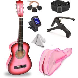 30" Wood Guitar with Case and Accessories for Kids/Girls/Boys/Beginners (Pink Gradient)