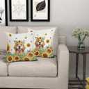 Sunshine Dog Pillow Covers 18x18in Set of 2 Yellow Sunflower Golden Retriever Puppy Throw Pillowcases Summer Bees Floral Cotton Linen Sofa Couch Patio Bedroom Cuchion Cover Decor