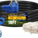 10FT TT-30P to 3X 5-20R/5-15R RV Generator Adapter, 3 Prong 30A to 3X 15/20A 110V Household Outlet Distribution Adapter, RV Generator Extension Cord with Cord Organizer 10 Gauge ETL Listed