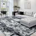 RELEANY Washable Area Rugs 9'x12' Non-Slip Modern Abstract Soft for Living Room Entryway Bedroom Nursery, Print Pattern, Black Navy Blue Gray