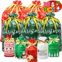 ZMCINER 38 PCS Christmas Drawstring Gift Bags Assorted Sizes Christmas Bags Drawstring for Gifts for Xmas Holiday Presents Party Favor