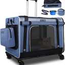 Petskd Extra Large Cat Carrier with Wheels and Litter Box, 24"x17"x17" Rolling Soft Carrier Until 55LBS Pets with 5 Breathable Mesh Windows and Locking Zippers for Long Distance Car Travel (Blue)