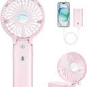 HandFan 5200mAh Handheld Fan Rechargeable, 20H Runtime Hand Fan, 3 Speeds Strong Airflow, Personal 180 Foldable Portable Fans for Travel/Summer/Concerts/Lash/Commute, Gifts for Women (Cherry Pink)