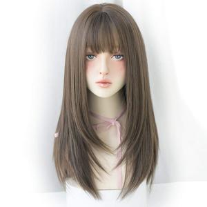 Long Cold Brown Hair Wig for Women Natural Synthetic High Density Wigs With Air Bangs Party Cosplay Use Hair Wig (22inch Cold brown)