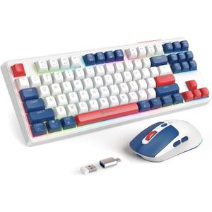 2.4G Wireless Keyboard and Mouse Combo, RGB Backlit Keyboard Mouse Set for Windows, Android & MacOS, Aesthetic Keyboard Mouse with USB & Type-C Dongle for PC Computers, Macbooks & Laptops, Blue