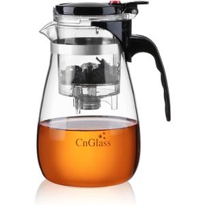 CNGLASS Glass Teapot with Removable Infuser,30.5oz Clear Tea Kettle with One Button Press to Filter the Tea Soup,Loose Leaf and Blooming Tea Maker