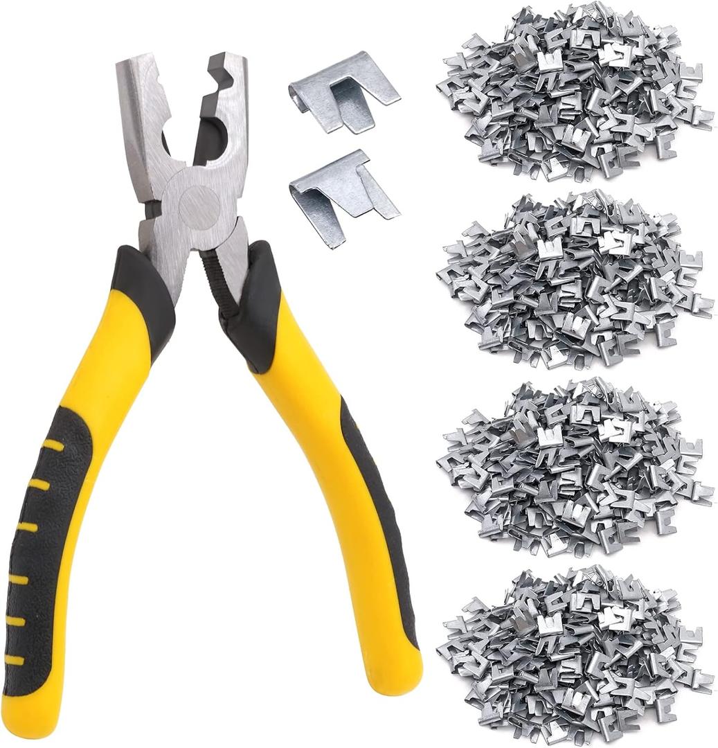1200pcs Wire Cage Clips with Hog Ring Pliers Fencing Plier Snap-Ring Pliers Hog Wire Fence C Clip for Bird Quail Rabbit Chicken Cage