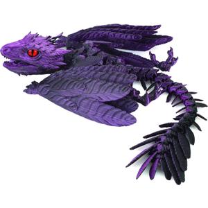 Feathered Wyvern Dragon, 3D Printed Dragon Fidget Toy,Flexible Articulated Dragon,3D Printed Toys, Desktop Pet (13.5 in, Black Purple)