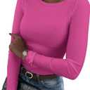 Zeagoo Womens Long Sleeve Stretch Crewneck Ribbed T-Shirt Slim Fit Casual Basic Tops S-XXL