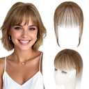 TESS Clip in Bangs Real Human Hair 360 3D Cover Clip on Bangs for Women Daily Wear Natural Look 10 Inch Wispy, Medium Brown