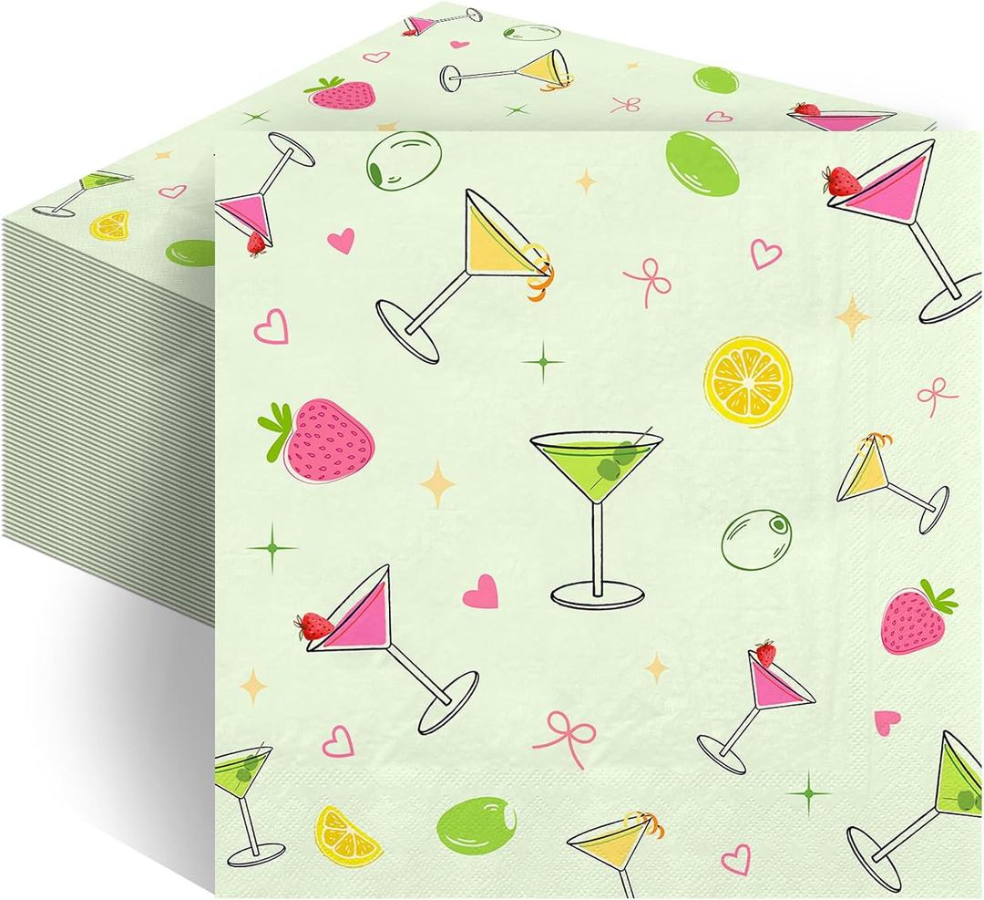 Martini Napkins 100 Pcs Green A Tini Bit Older Cocktail Napkins Disposable Olive Martini Party Supplies for Birthday Bridal Shower Luncheon Table Decorations