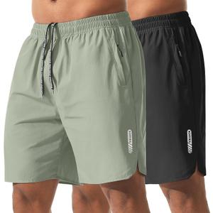 Athletic Running Shorts for Men 7" Lightweight Quick Dry Gym Shorts with Zipper Pockets for Casual, Workout, Travel (Green, L)
