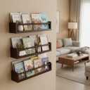 Esonal Deep Walnut Nursery Floating Shelves Set of 3– Wall Mounted Kids Bookshelf & Toy Organizer – 16 Inch Rustic Pine Hanging Display Book Shelves for Bedroom, Playroom, and Baby Decor