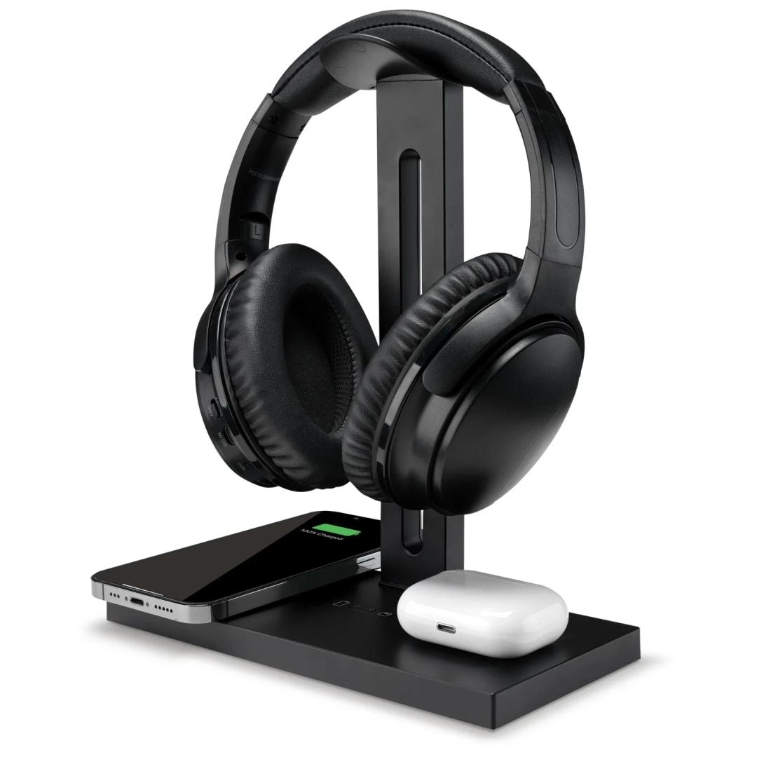 iLive 5-in-1 Headphone Stand and Wireless Charger, Black