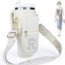 Water Bottle Holder with Strap for Stanley 40 oz Tumbler, Initial A-Z Water Bottle Carrier Sling Bag with Pouch Phone Pocket Handle Crossbody Water Bottle Holder Case Sleeve for Walking Camping Gym