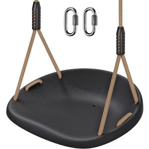 SELEWARE Plastic Swing Seat, Non Slip Tree Swing Replacement with Adjustable Rope and 2 Carabiners, Heavy Duty Playground Swing Set Accessories for Adult Kid Indoor Outdoor Backyard, Black