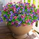 Ivydale Artificial Faux Pansies Plants Flowers for Outdoor Outside Fall Decor, 12 Bundles UV Resistant Look Real Fake Silk Colorful Mums for Home Planter Front Door Porch Patio Decoration (Purplepink)