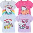 Hello Kitty Sanrio Girls 4 Pack Short Sleeve T-Shirt for Little and Big Kids, Size 10