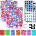 BrizLabs Fairy String Lights - 2 Pack 66ft 200 LED Color Changing Fairy Lights with Remote, Plugin Red White Blue Twinkle Light Rainbow Firefly Starry Light for Xmas Tree Halloween July 4th Easter