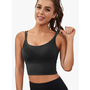 Everrysea Sports Bras for Women High Support Longline Workout Tank Tops Built in Bra Strappy Yoga Padded Crop Top Size S