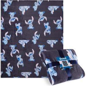 Disney Stitch Throw Blanket Soft Fleece Blanket Bedroom Accessories 59 x 51 (Blue Stitch)