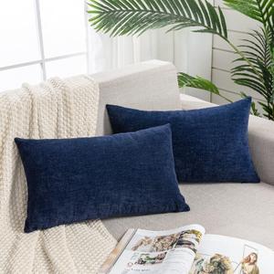 GAWAMAY Lumbar Support Pillow Decorative Rectangle Throw Pillow Covers 12"x20" Inch Set of 2, Soft Chenille Pillowcase for Living Room Bedroom Sofa Couch Cushion Cover Navy Blue 30x50cm (ONLY Covers) (20" x 12" (Pack of 2))